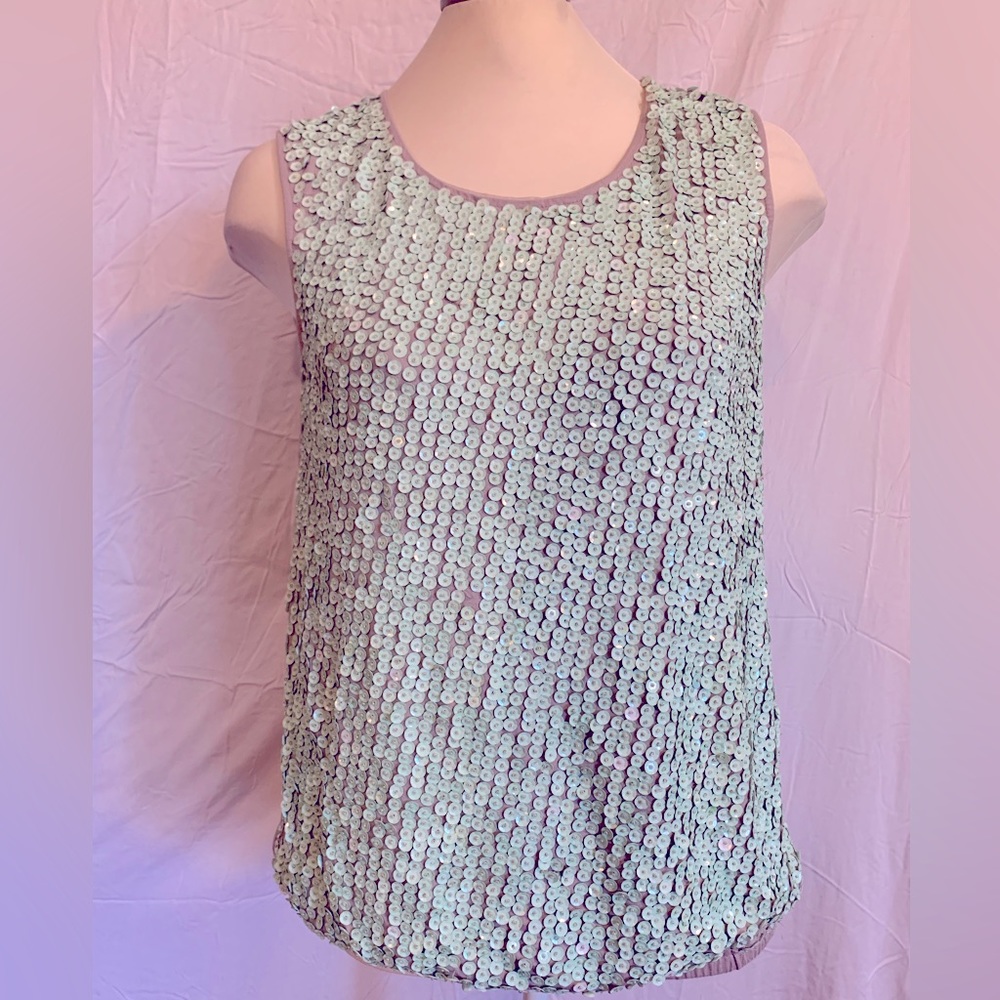 Sequins tank with flattering elastic waist- mint and taupe